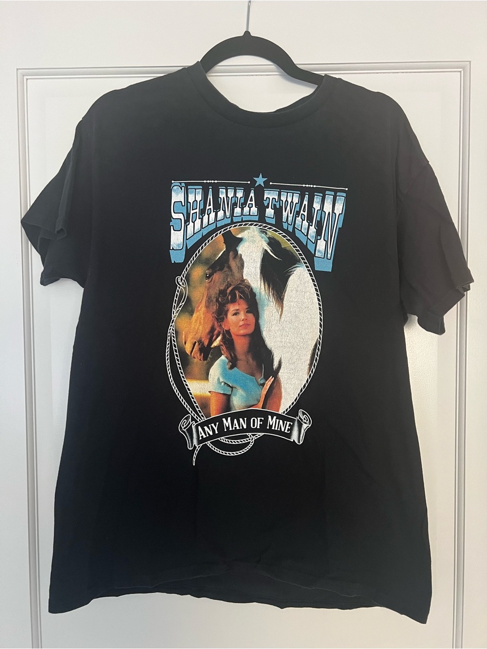 Gildan Black Graphic Tee with Teal Star and Light Blue Print (seen in T Swift) - Picture 1 of 4